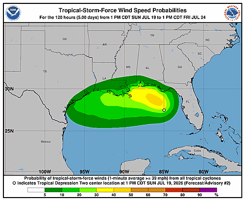 Tropical Depression Two Wind Speed Probabilities Issued