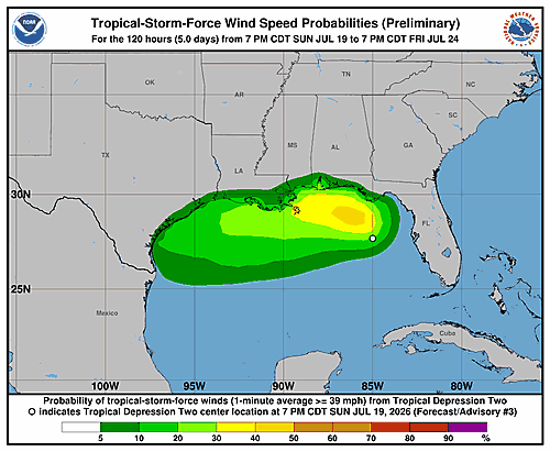Tropical Depression Two Wind Probability Graphics Released
