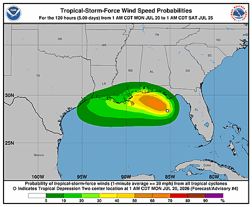 Tropical Depression Two Wind Probability Graphics Released