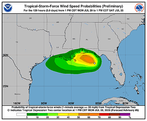Tropical Depression Two Wind Probability Forecast Issued