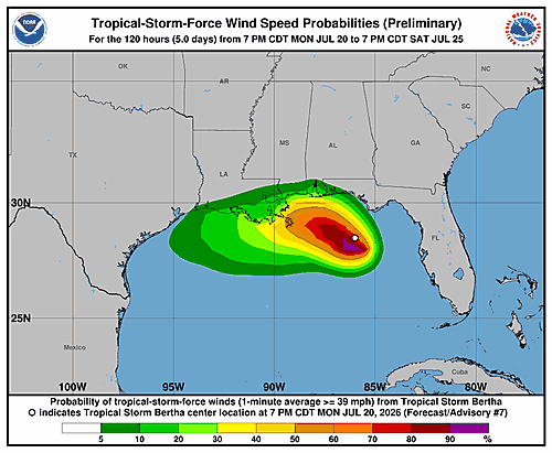 Tropical Storm Bertha Wind Probability Forecast Issued