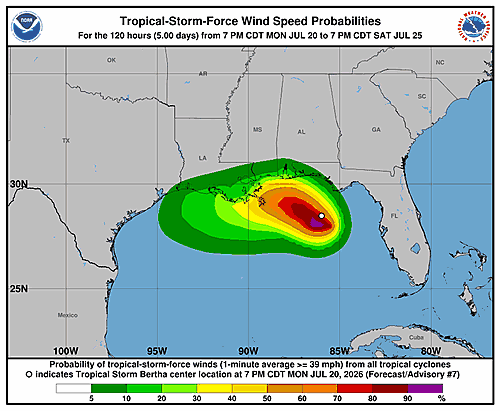 Tropical Storm Bertha Wind Probabilities Issued by National Hurricane Center