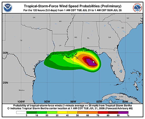 Tropical Storm Bertha Wind Probability Forecast Update