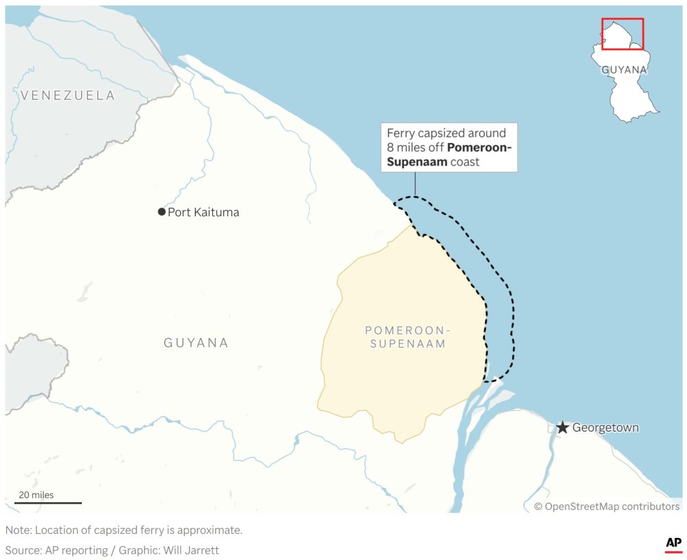 Guyana Ferry Disaster: Up to 179 Aboard Sunken Ship, Death Toll Expected to Rise