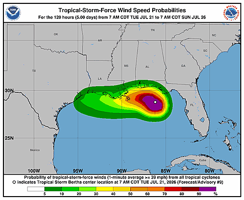 Tropical Storm Bertha Wind Probabilities Issued by National Hurricane Center