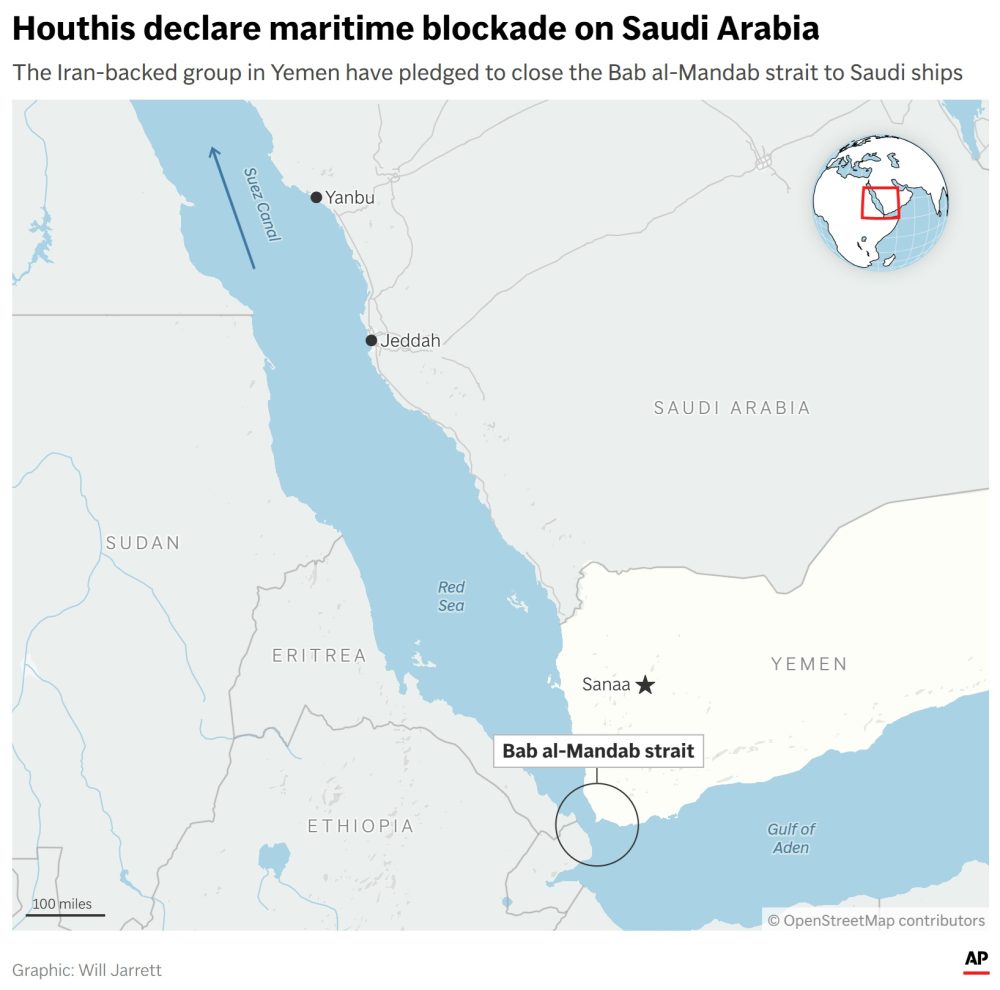 Yemen’s Houthis Threaten Key Shipping Strait, Risking Wider Iran War