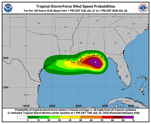 Tropical Storm Bertha Wind Probability Forecast Issued