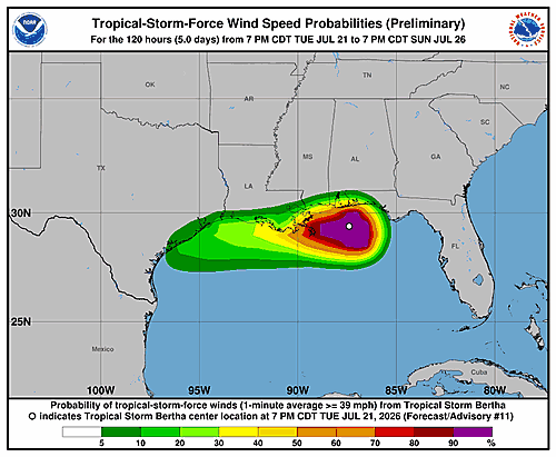 Tropical Storm Bertha Wind Probability Forecast Released