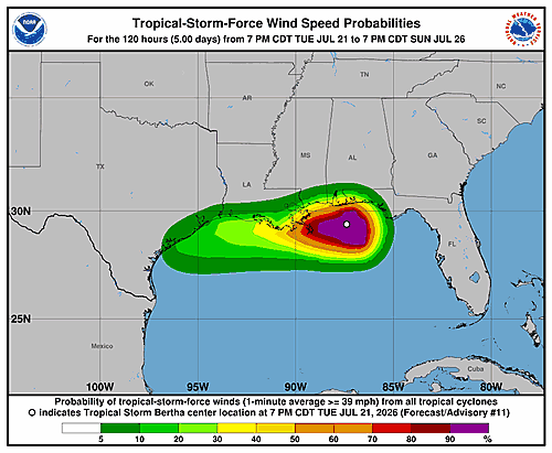 Tropical Storm Bertha Wind Probability Forecast Released