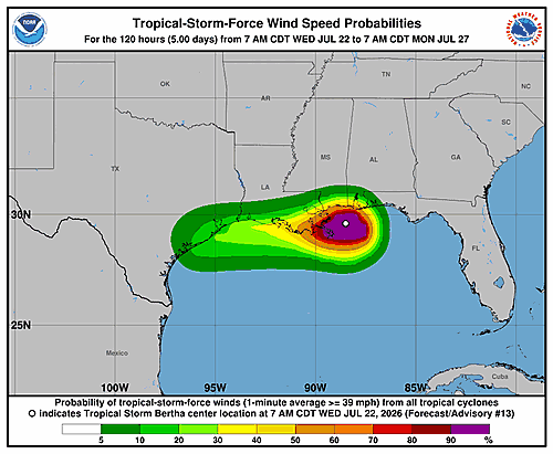 Tropical Storm Bertha Wind Probability Forecast Released