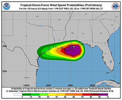 Tropical Storm Bertha Wind Probability Forecast Issued