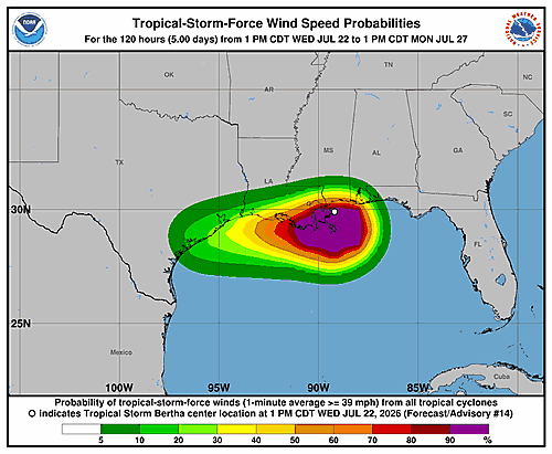 Tropical Storm Bertha Wind Probability Maps Released