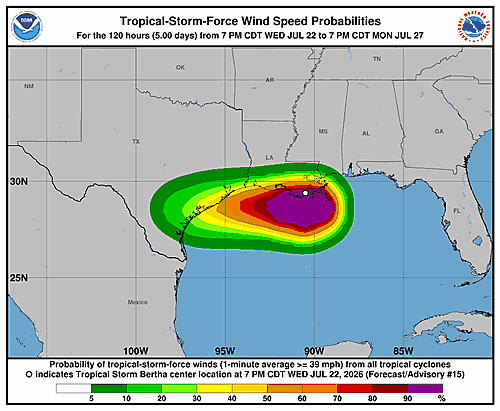 Tropical Storm Bertha Wind Probability Forecast Issued