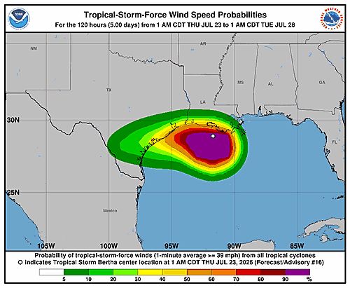 Tropical Storm Bertha Wind Probability Forecast Issued