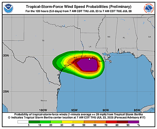 Tropical Storm Bertha Wind Probability Graphics Released