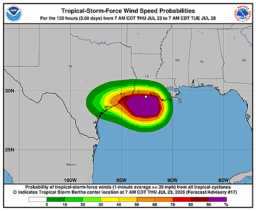 Tropical Storm Bertha Wind Probability Forecast Released