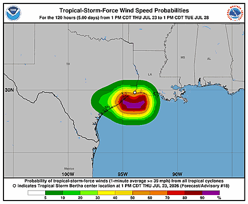 Tropical Storm Bertha Wind Probabilities Issued by National Hurricane Center