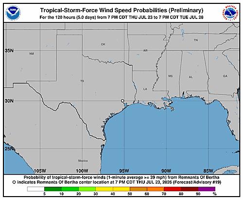 Tropical Remnants of Bertha Tracked for Wind Probabilities