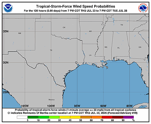 Tropical Remnants of Bertha: Wind Probability Forecast Update